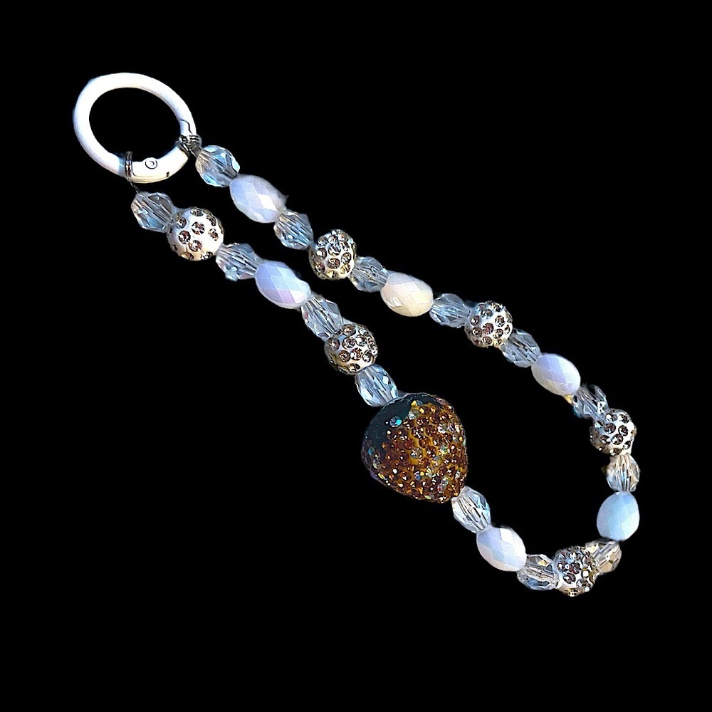 Strawberry Lanyard Beaded Phone Wrist Strap Rhinestones keychain Bracelet